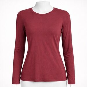 100% Pima Cotton Womens Long Sleeve Shirt Burgundy Red Minimalist Top Classic
